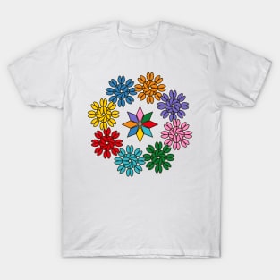 Multicolored geometric rhombuses, fantasy flower pattern T-Shirt